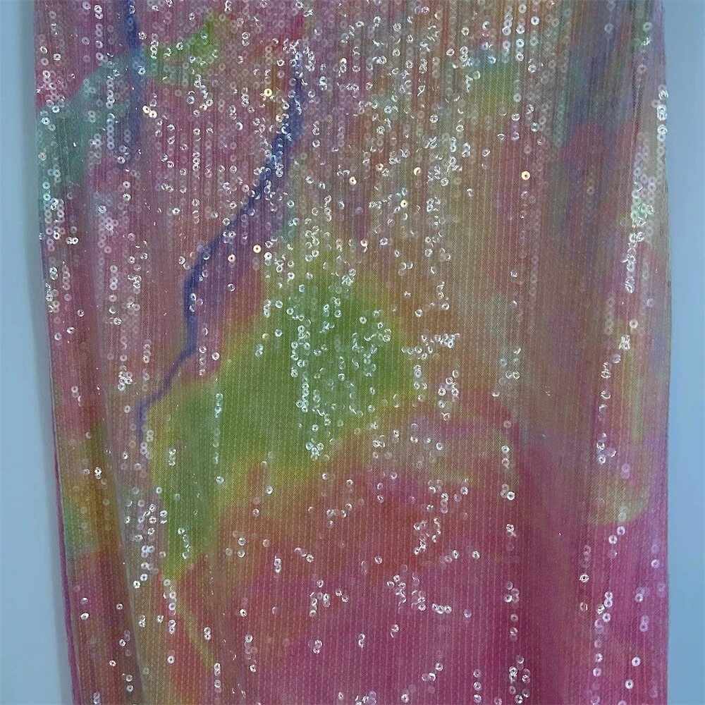 Hutch Anthropologie Rainbow Ombré Sequin Mesh Midi Slip Skirt Size M - Picture 7 of 11